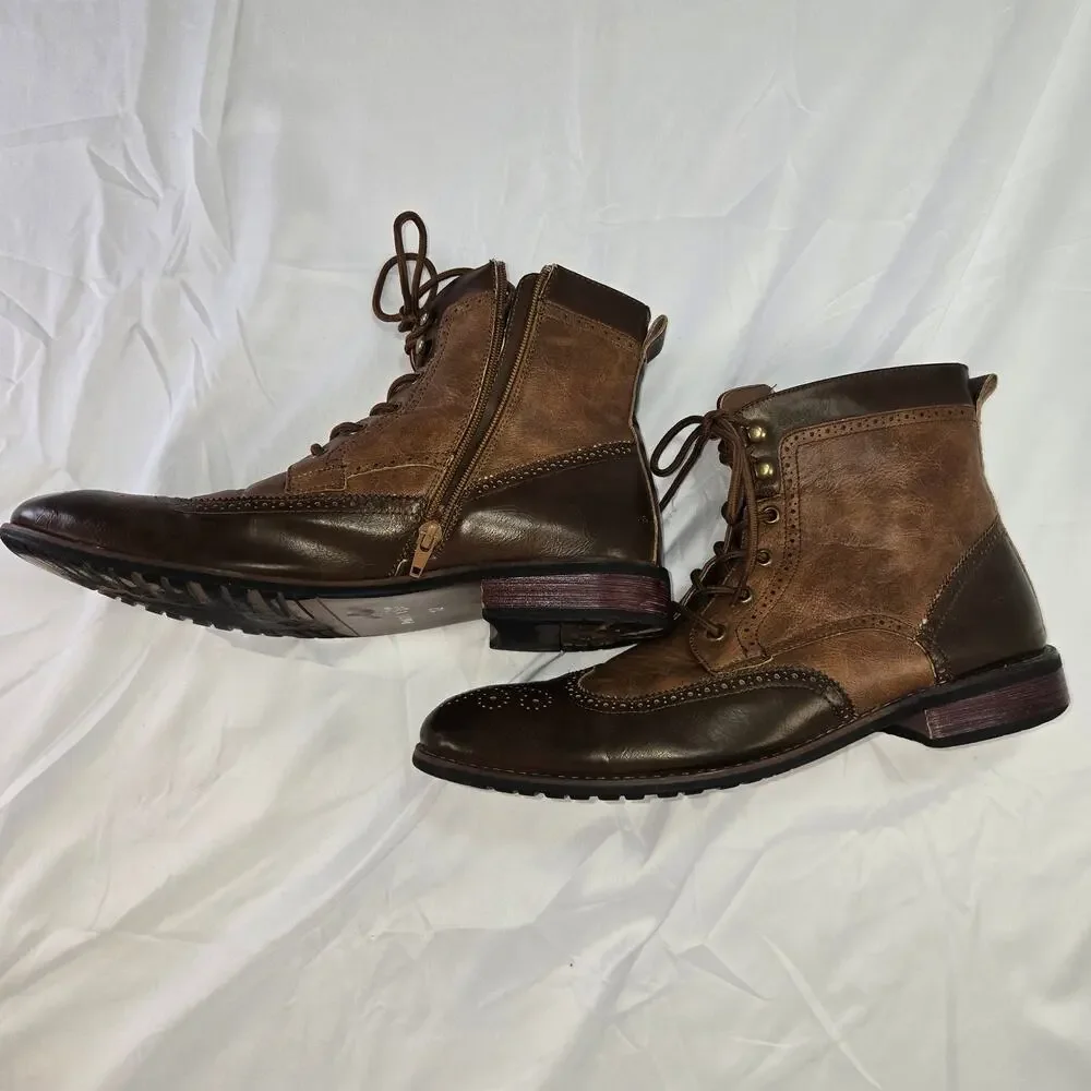 Polar Fox JONAH Mens 12 Brogue High-Top Wing-Tip Western Dress Boots